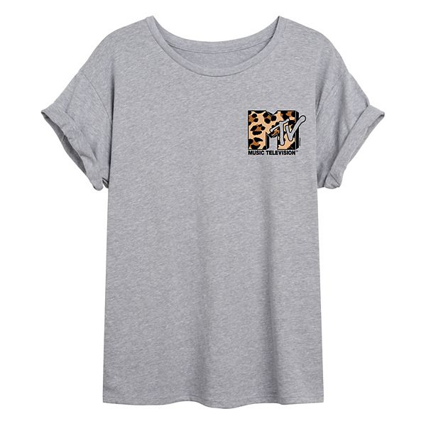 Juniors' MTV Logo Leopard Badge Oversized Tee