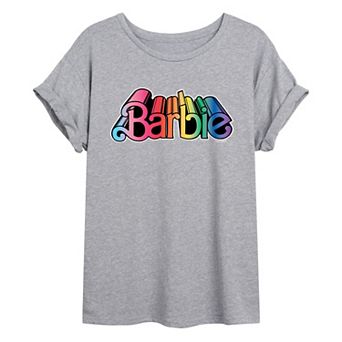 Juniors' Barbie® Rainbow Gradient Logo Oversized Tee