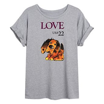Juniors' USPS Love Puppy Doodle Stamp Oversized Tee
