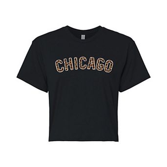 Juniors' Chicago Leopard Cropped Graphic Tee