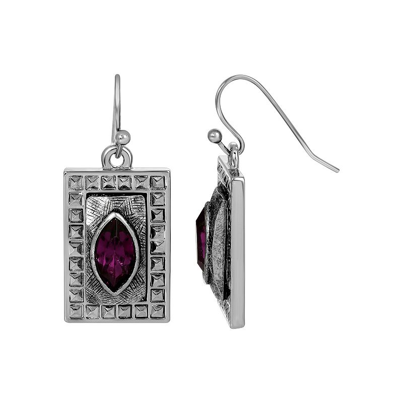 1928 Silver Tone Square Earrings, Womens, Purple