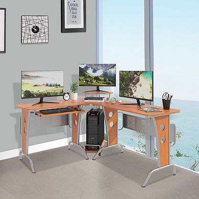 HOMCOM L-Shaped Corner Computer Desk PC Table Workstation with Keyboard Tray