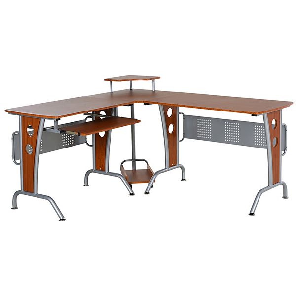 L Shaped Corner Computer Office Desk Workstation with Elevated