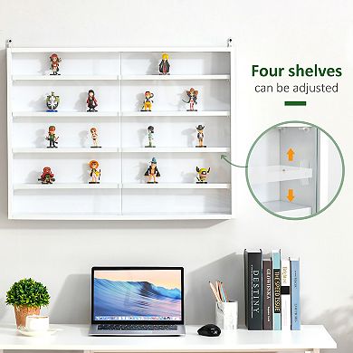 5-tier Level Display Cabinet Case W/ 2 Glass Doors Adjustable Shelves, White