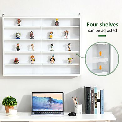 HOMCOM 5 storey Wall Shelf Display Cabinet Shotglass Display Case w/2 Glass Doors and 4 Adjustable Shelves White