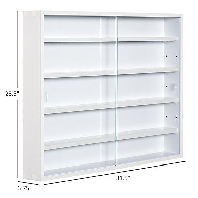 5-tier Level Display Cabinet Case W/ 2 Glass Doors Adjustable Shelves, White