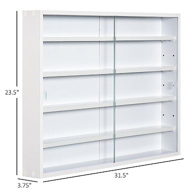 HOMCOM 5 storey Wall Shelf Display Cabinet Shotglass Display Case w/2 Glass Doors and 4 Adjustable Shelves White