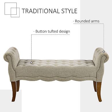 HOMCOM Traditional Style Entryway Bed End Shoe Bench with Button Tufted and Rounded Arm for Living Room Beige