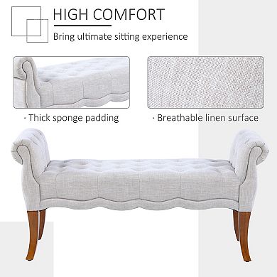 HOMCOM Traditional Style Entryway Bed End Shoe Bench with Button Tufted and Rounded Arm for Living Room Beige