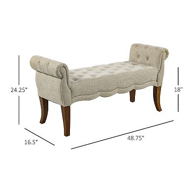 HOMCOM Traditional Style Entryway Bed End Shoe Bench with Button Tufted and Rounded Arm for Living Room Beige