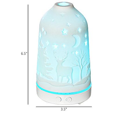 HOMCOM 100ml Ultrasonic Aromatherapy Diffuser Essential Oils Humidifier with Ceramic Cover 7 Colors LED Lights Timer Waterless Auto off for Home and Office White