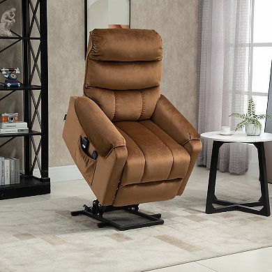 HOMCOM Electric Power Lift Recliner Velvet Touch Upholstered Vibration Massage Chair with Remote Controls and Side Storage Pocket Brown