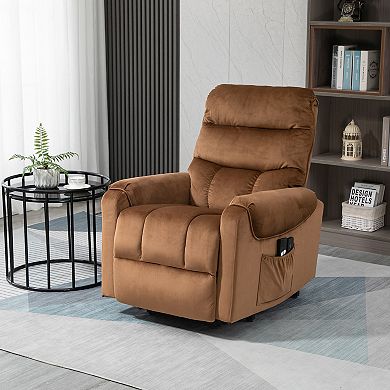 HOMCOM Electric Power Lift Recliner Velvet Touch Upholstered Vibration Massage Chair with Remote Controls and Side Storage Pocket Brown