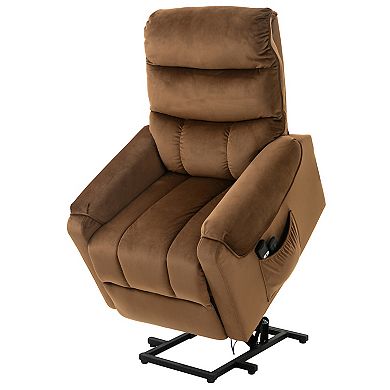 HOMCOM Electric Power Lift Recliner Velvet Touch Upholstered Vibration Massage Chair with Remote Controls and Side Storage Pocket Brown