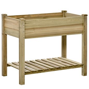 Outsunny Raised Garden Bed Elevated Wood Planter Box w/ Legs and Storage Shelf