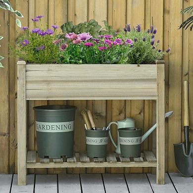 Outsunny 36" x 20" x 30" Raised Garden Bed with Legs and Storage Shelf Elevated Wood Planter Box Gardening Standing Growing Bed for Backyard Patio Balcony