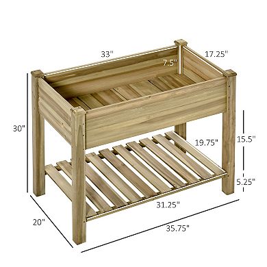 Outsunny 36" x 20" x 30" Raised Garden Bed with Legs and Storage Shelf Elevated Wood Planter Box Gardening Standing Growing Bed for Backyard Patio Balcony