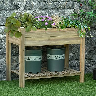 Outsunny 36" x 20" x 30" Raised Garden Bed with Legs and Storage Shelf Elevated Wood Planter Box Gardening Standing Growing Bed for Backyard Patio Balcony