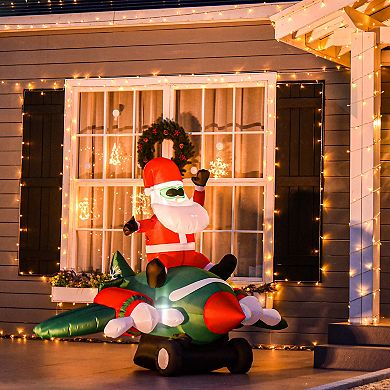 7.3ft Long Christmas Inflatable Santa Claus Flying Airplane Outdoor Decoration