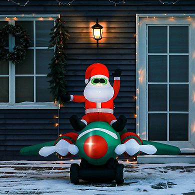 7.3ft Long Christmas Inflatable Santa Claus Flying Airplane Outdoor Decoration