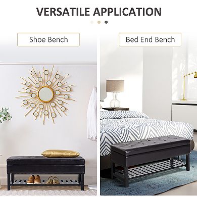 HOMCOM Storage Ottoman Bench Office Home Faux Leather Furniture 3 Person