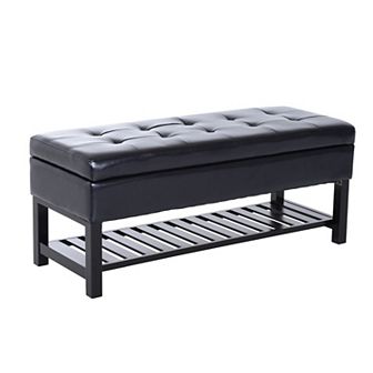 HomCom 44" Tufted Faux Leather Ottoman Storage Bench With Shoe Rack Crimson Red