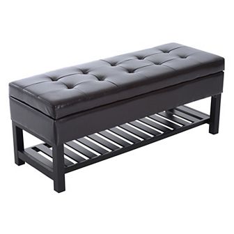 HomCom 44" Tufted Faux Leather Ottoman Storage Bench With Shoe Rack Crimson Red