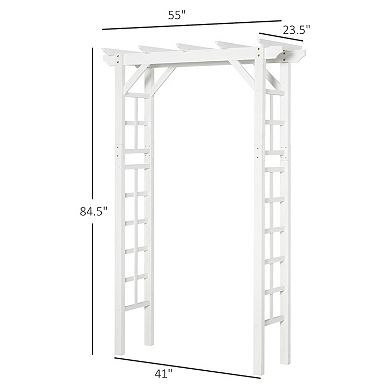 Outsunny 7' Wood Steel Outdoor Garden Arched Trellis Arbor with Natural Fir Wood and Side Panel Climbing Vines White
