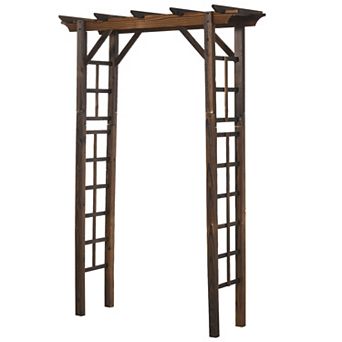 7 Ft Natural Wooden Backyard Pergola W/ Side Panel For Climbing Vines