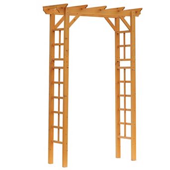 7 Ft Natural Wooden Backyard Pergola W/ Side Panel For Climbing Vines