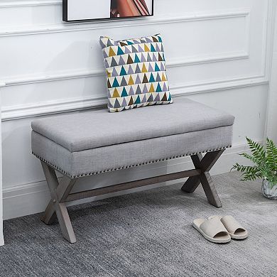Grey Fabric Ottoman Shoe Stool Storage Cushion Bench Seat Stool Bedroom Entryway