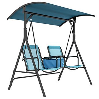 Outsunny 2 Person Porch Swing With Canopy, Storage Table, Cup Holder