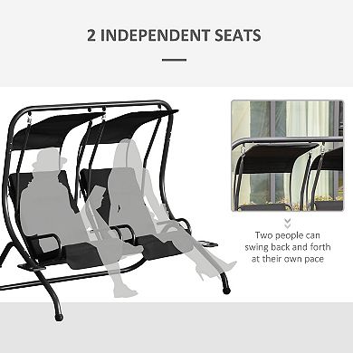 Outsunny Modern 2 Seater Outdoor Patio Swing Chair Porch Seats with Cup Holder and Removeable Canopy Beige