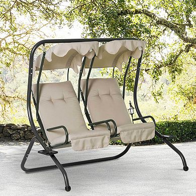2-seater Outdoor Patio Swing Chair W/ Removable Canopy & Cup Holder, Grey