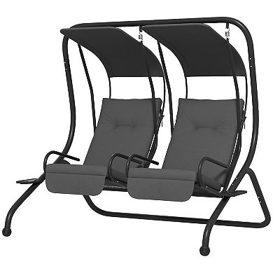 2-seater Outdoor Patio Swing Chair W/ Removable Canopy & Cup Holder, Grey