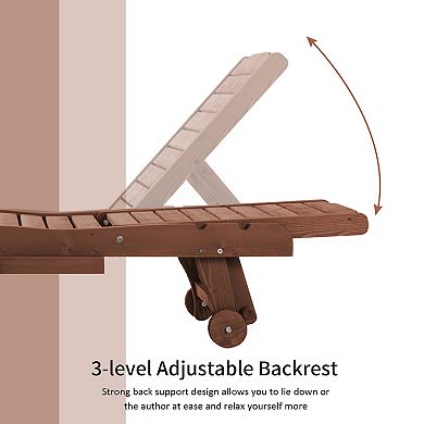 Outsunny Chaise Lounge Pool Chair, Built-in Table, Red Wood Look