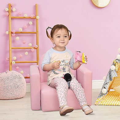 Qaba 2 in 1 Kids Sofa Set Multifunctional Toddler Couch Convertible Table and Chair Set for Boys Girls Pink