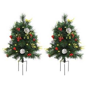 2' 2 pc Artificial Evergreen Tree Pre-lit Christmas Cordless With Ornament