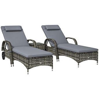 Outsunny Pool Furniture, 2 Lounge Chairs & Table, Wheels