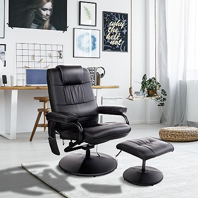 Homcom Massage Recliner Chair With Footstool, 360° Swivel Recliner