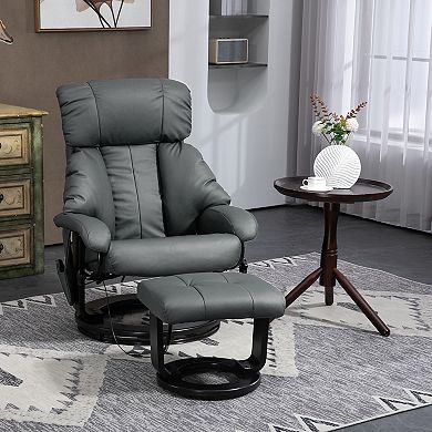 Homcom Massage Recliner Chair With Footstool, 360° Swivel Recliner