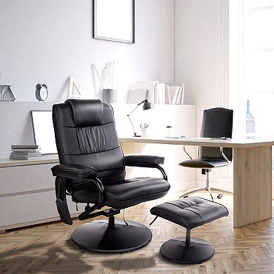 HOMCOM Recliner with Ottoman Footrest Recliner Chair with Vibration Massage Faux Leather and Swivel Wood Base for Living Room and Bedroom Beige