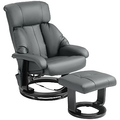HOMCOM Recliner with Ottoman Footrest Recliner Chair with Vibration Massage Faux Leather and Swivel Wood Base for Living Room and Bedroom Beige