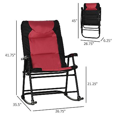Outsunny 2 Piece Folding Rocking Chair Set with Armrests Padded Seat and Backrest Navy Blue and Grey