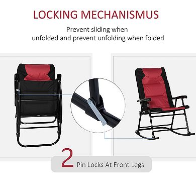 Outsunny 2 Piece Folding Rocking Chair Set with Armrests Padded Seat and Backrest Navy Blue and Grey