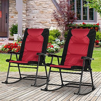 Outsunny 2 Piece Folding Rocking Chair Set with Armrests Padded Seat and Backrest Navy Blue and Grey