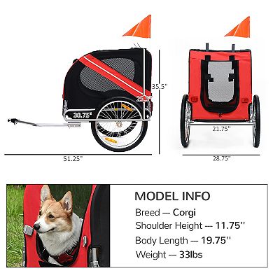 Aosom Dog Bike Trailer Pet Cart Bicycle Wagon Cargo Carrier Attachment for Travel with 3 Entrances Large Wheels for Off-Road & Mesh Screen - Red/ Black