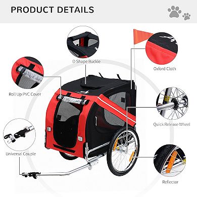 Aosom Dog Bike Trailer Pet Cart Bicycle Wagon Cargo Carrier Attachment for Travel with 3 Entrances Large Wheels for Off Road and Mesh Screen Light Blue / Grey