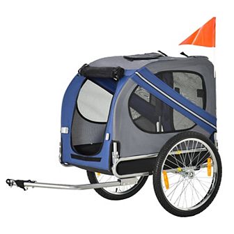 Aosom Dog Bike Trailer Pet Cart Bicycle Wagon Cargo Carrier Attachment for Travel with 3 Entrances Large Wheels for Off-Road & Mesh Screen - Red/ Black