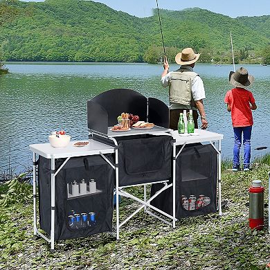 Folding Camping Kitchen Cabinet Picnic Table Cupboard Cooking Storage Travel